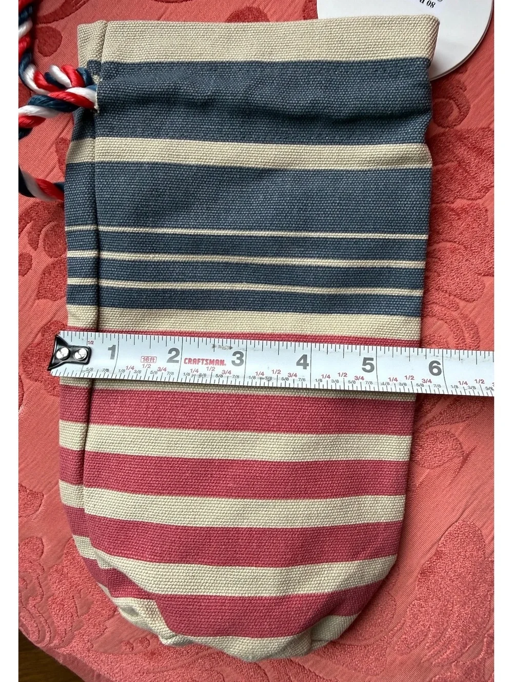 Tito’s Striped Canvas Drawstring Bag with Patriotic Twisted Cord